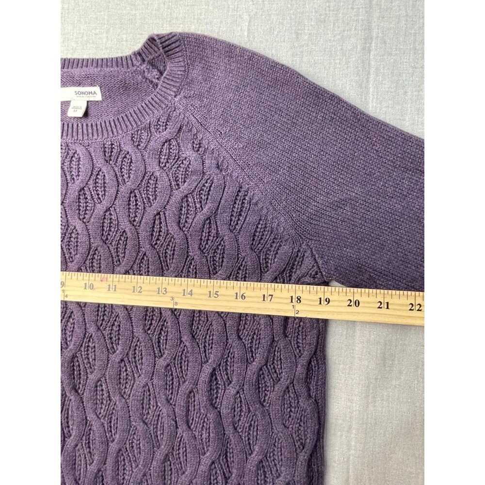 Sonoma Women's Purple Medium Cable Knit Long Sleeve Round Neck Sweater USED - Picture 4 of 7